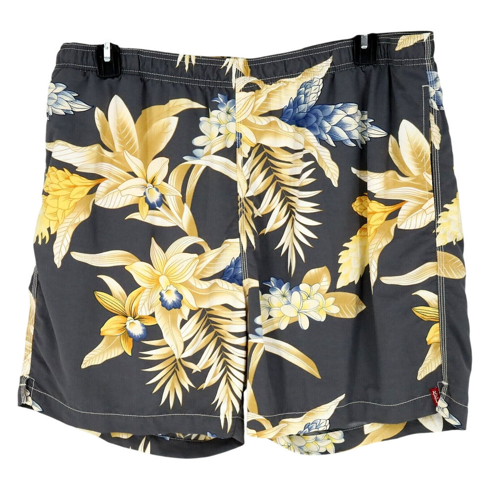 Tommy Bahama Relax Mens XL Swim Trunks Gray Beige Floral Mesh Lined Beach Resort